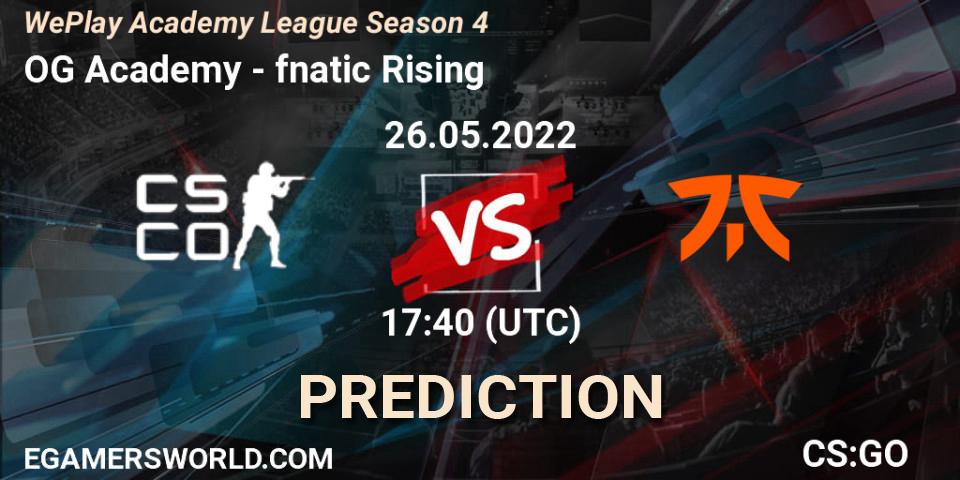 OG Academy vs fnatic Rising: Betting TIp, Match Prediction. 26.05.2022 at 17:40. Counter-Strike (CS2), WePlay Academy League Season 4