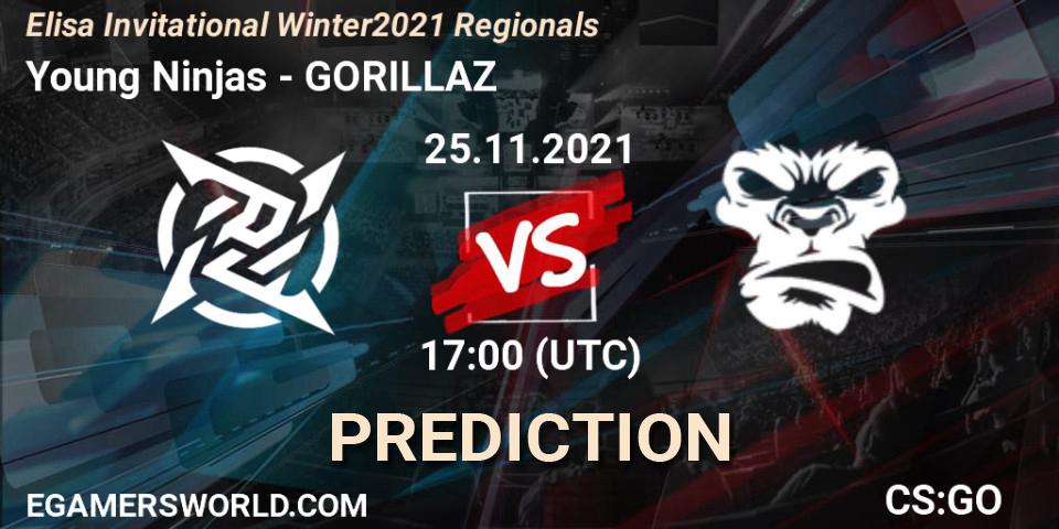 Young Ninjas vs GORILLAZ: Betting TIp, Match Prediction. 25.11.2021 at 17:00. Counter-Strike (CS2), Elisa Invitational Winter 2021 Regionals