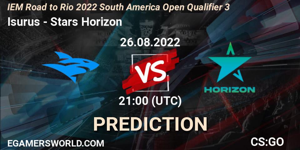 Isurus vs Stars Horizon: Betting TIp, Match Prediction. 26.08.2022 at 21:15. Counter-Strike (CS2), IEM Road to Rio 2022 South America Open Qualifier 3