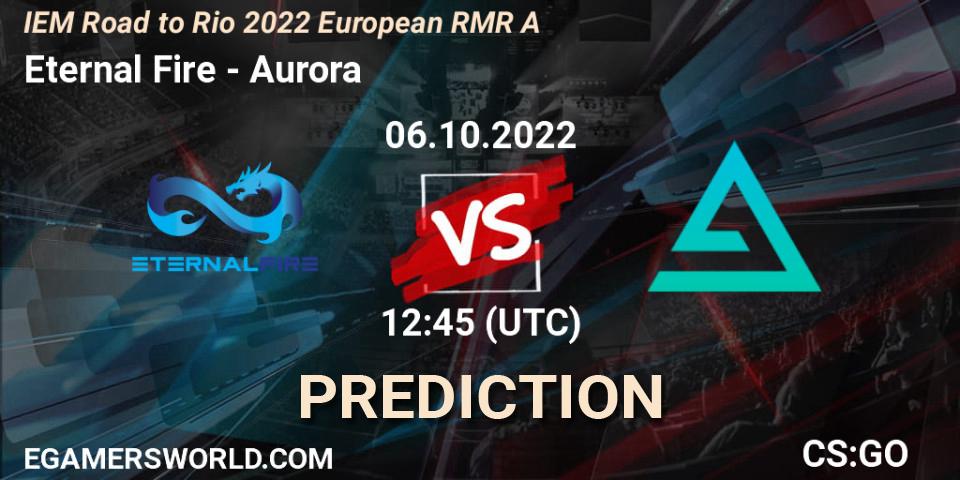 Eternal Fire vs Aurora: Betting TIp, Match Prediction. 06.10.2022 at 13:15. Counter-Strike (CS2), IEM Road to Rio 2022 European RMR A