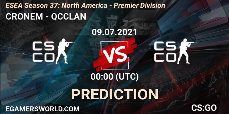 CRONEM vs QCCLAN: Betting TIp, Match Prediction. 12.07.2021 at 00:00. Counter-Strike (CS2), ESEA Season 37: North America - Premier Division