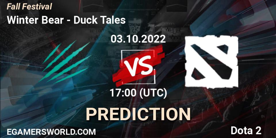Winter Bear vs Duck Tales: Betting TIp, Match Prediction. 03.10.2022 at 17:19. Dota 2, Fall Festival