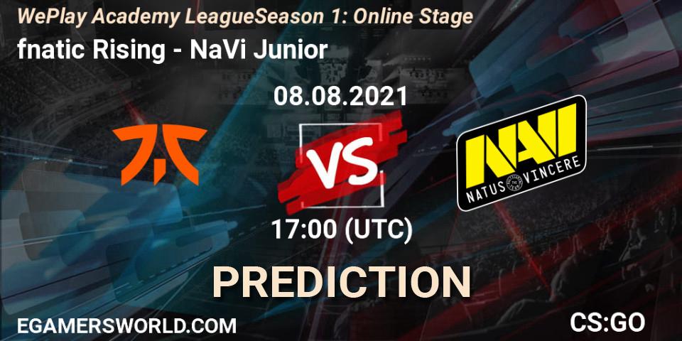 fnatic Rising vs NaVi Junior: Betting TIp, Match Prediction. 08.08.2021 at 17:00. Counter-Strike (CS2), WePlay Academy League Season 1: Online Stage