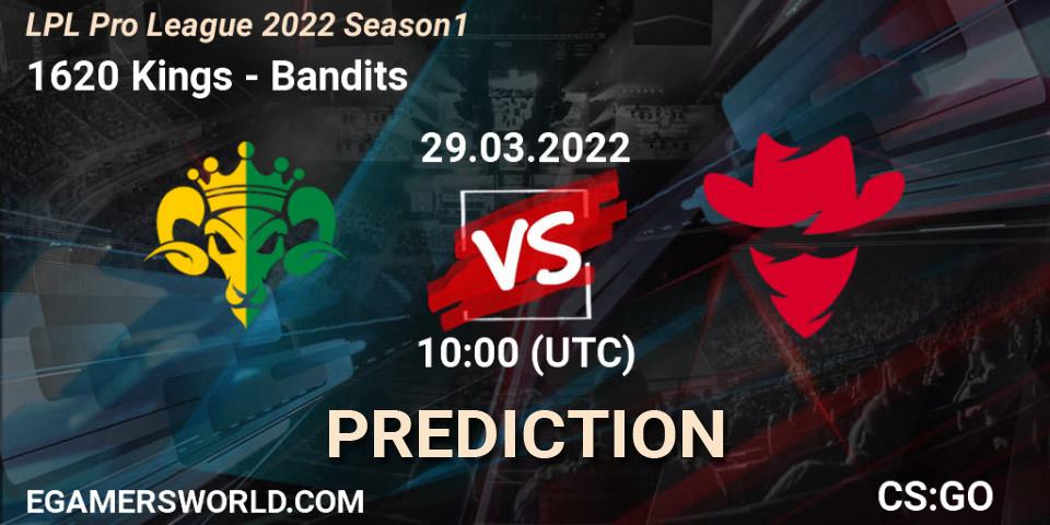 1620 Kings vs Bandits: Betting TIp, Match Prediction. 29.03.2022 at 07:30. Counter-Strike (CS2), LPL Pro League 2022 Season 1