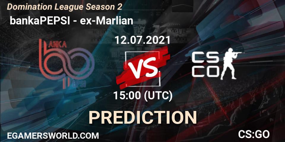  bankaPEPSI vs ex-Marlian: Betting TIp, Match Prediction. 12.07.2021 at 15:00. Counter-Strike (CS2), Domination League Season 2