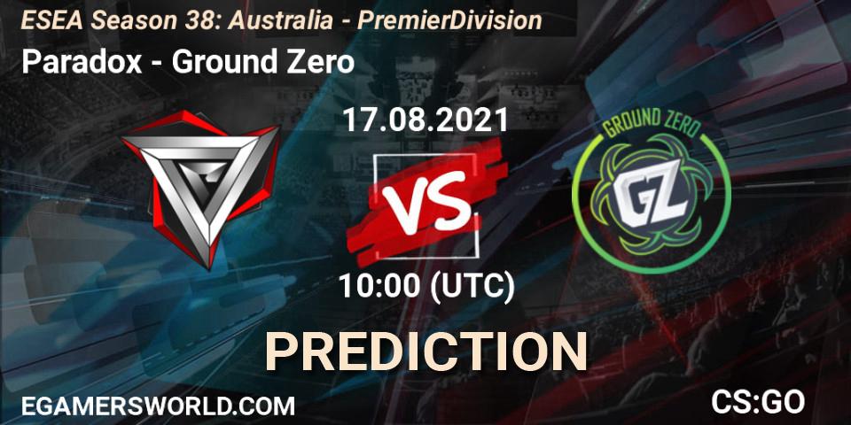 Paradox vs Ground Zero: Betting TIp, Match Prediction. 17.08.21. CS2 (CS:GO), ESEA Season 38: Australia - Premier Division