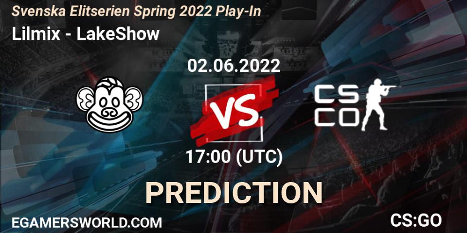 Lilmix vs LakeShow: Betting TIp, Match Prediction. 02.06.2022 at 17:05. Counter-Strike (CS2), Svenska Elitserien Spring 2022 Play-In