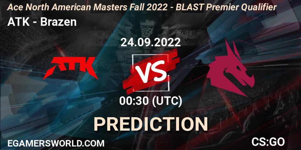 ATK vs Brazen: Betting TIp, Match Prediction. 24.09.2022 at 01:45. Counter-Strike (CS2), FiReLEAGUE 2022: North America - BLAST Premier Qualifier