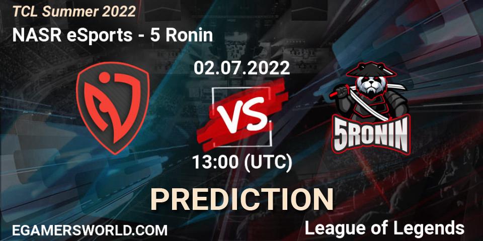 NASR eSports vs 5 Ronin: Betting TIp, Match Prediction. 02.07.2022 at 13:00. LoL, TCL Summer 2022
