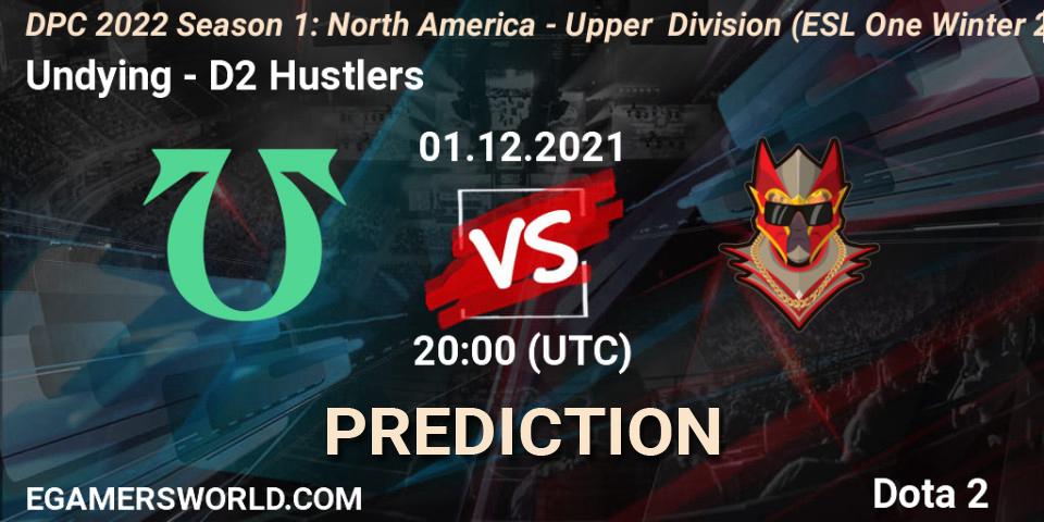 Undying vs D2 Hustlers: Betting TIp, Match Prediction. 01.12.2021 at 19:57. Dota 2, DPC 2022 Season 1: North America - Upper Division (ESL One Winter 2021)