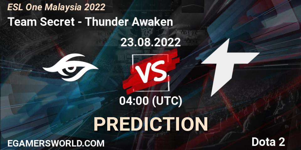 Team Secret vs Thunder Awaken: Betting TIp, Match Prediction. 23.08.2022 at 04:00. Dota 2, ESL One Malaysia 2022
