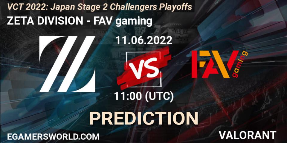 ZETA DIVISION vs FAV gaming: Betting TIp, Match Prediction. 11.06.2022 at 12:10. VALORANT, VCT 2022: Japan Stage 2 Challengers Playoffs