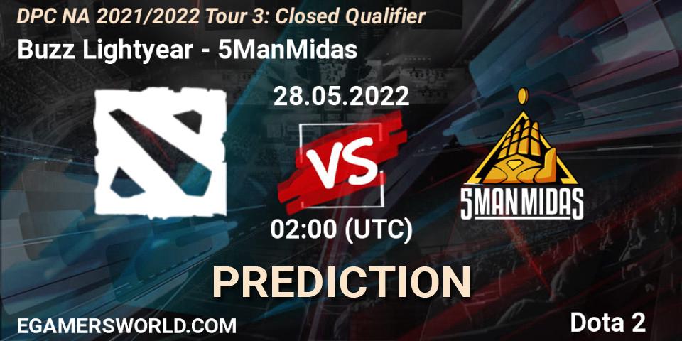 Buzz Lightyear vs 5ManMidas: Betting TIp, Match Prediction. 28.05.2022 at 02:05. Dota 2, DPC NA 2021/2022 Tour 3: Closed Qualifier