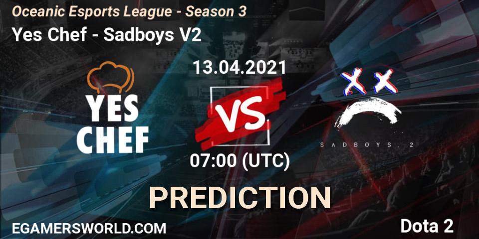 Yes Chef vs Sadboys V2: Betting TIp, Match Prediction. 13.04.2021 at 08:01. Dota 2, Oceanic Esports League - Season 3