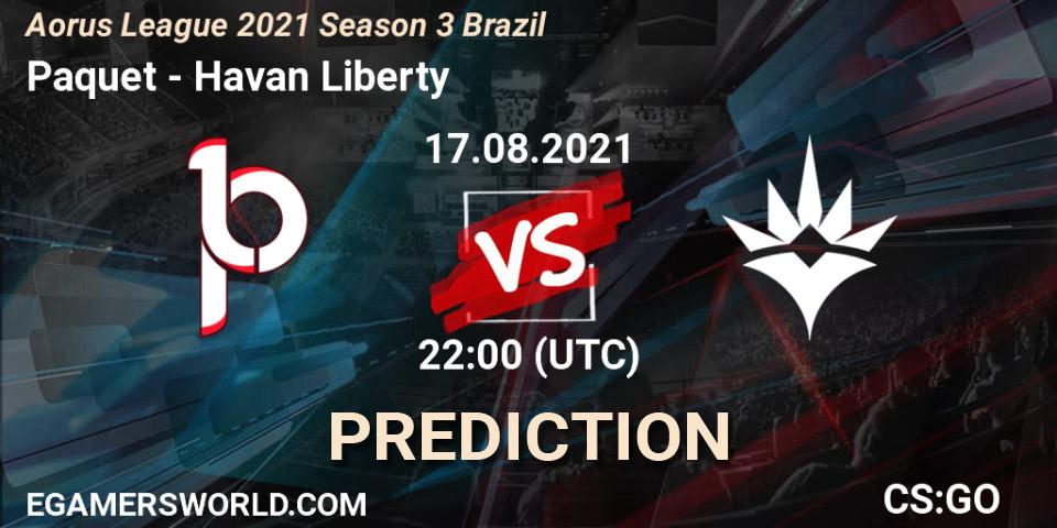 Paquetá vs Havan Liberty: Betting TIp, Match Prediction. 17.08.2021 at 22:00. Counter-Strike (CS2), Aorus League 2021 Season 3 Brazil