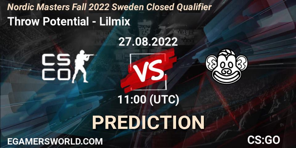 Throw Potential vs Lilmix: Betting TIp, Match Prediction. 27.08.2022 at 11:00. Counter-Strike (CS2), Nordic Masters Fall 2022 Sweden Closed Qualifier