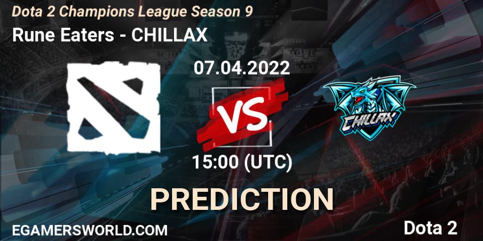Rune Eaters vs CHILLAX: Betting TIp, Match Prediction. 07.04.2022 at 17:15. Dota 2, Dota 2 Champions League Season 9