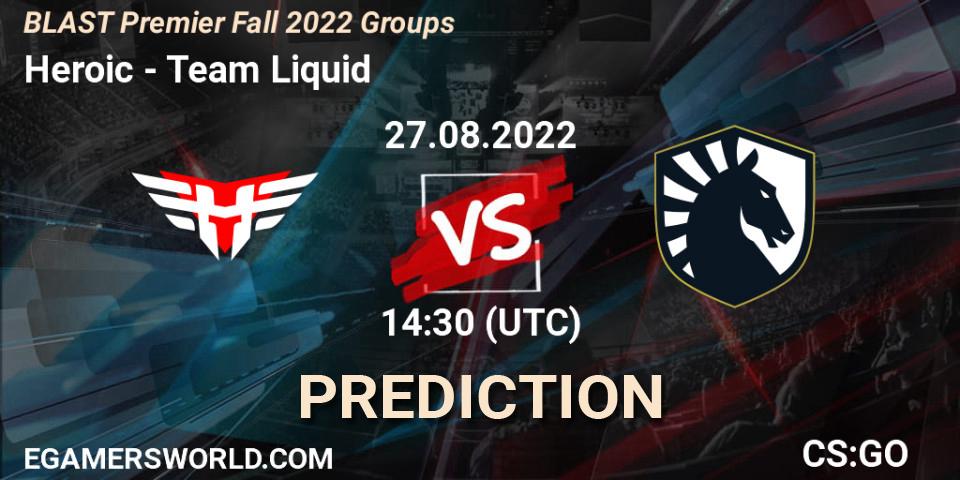 Heroic vs Team Liquid: Betting TIp, Match Prediction. 27.08.2022 at 14:30. Counter-Strike (CS2), BLAST Premier Fall 2022 Groups