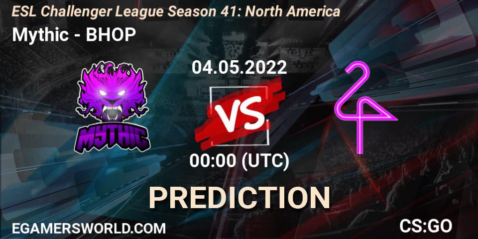 Mythic vs BHOP: Betting TIp, Match Prediction. 04.05.2022 at 00:00. Counter-Strike (CS2), ESL Challenger League Season 41: North America