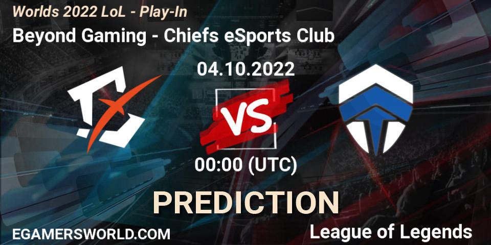 Chiefs eSports Club vs Beyond Gaming: Betting TIp, Match Prediction. 02.10.2022 at 01:00. LoL, Worlds 2022 LoL - Play-In