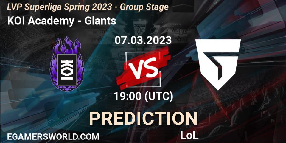 KOI Academy vs Giants: Betting TIp, Match Prediction. 07.03.2023 at 19:00. LoL, LVP Superliga Spring 2023 - Group Stage