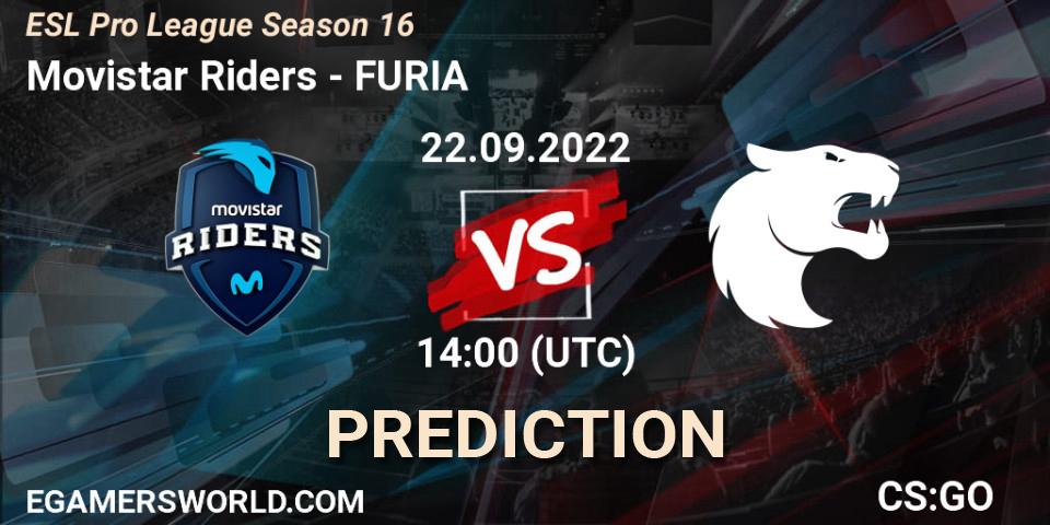Movistar Riders vs FURIA: Betting TIp, Match Prediction. 22.09.2022 at 14:00. Counter-Strike (CS2), ESL Pro League Season 16