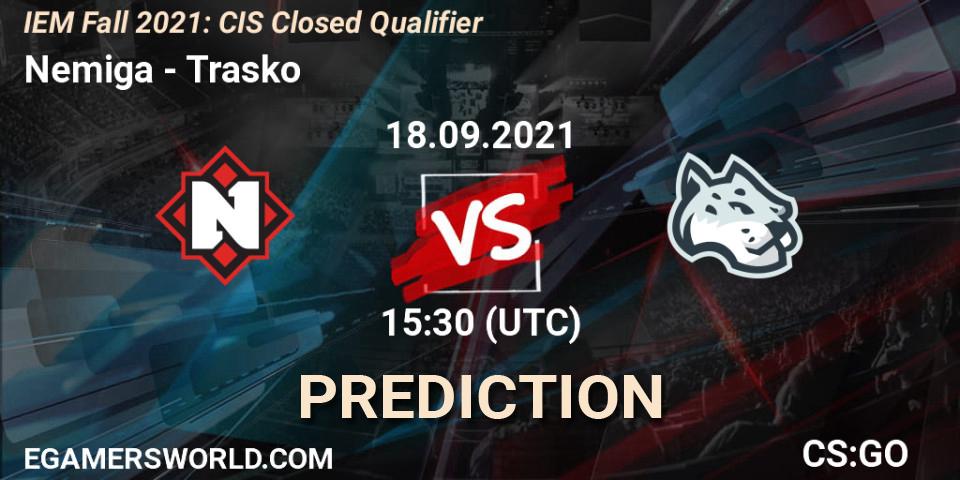 Nemiga vs Trasko: Betting TIp, Match Prediction. 18.09.2021 at 15:50. Counter-Strike (CS2), IEM Fall 2021: CIS Closed Qualifier