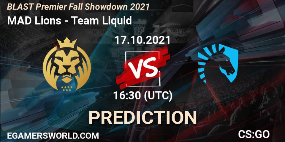 MAD Lions vs Team Liquid: Betting TIp, Match Prediction. 17.10.2021 at 16:20. Counter-Strike (CS2), BLAST Premier Fall Showdown 2021
