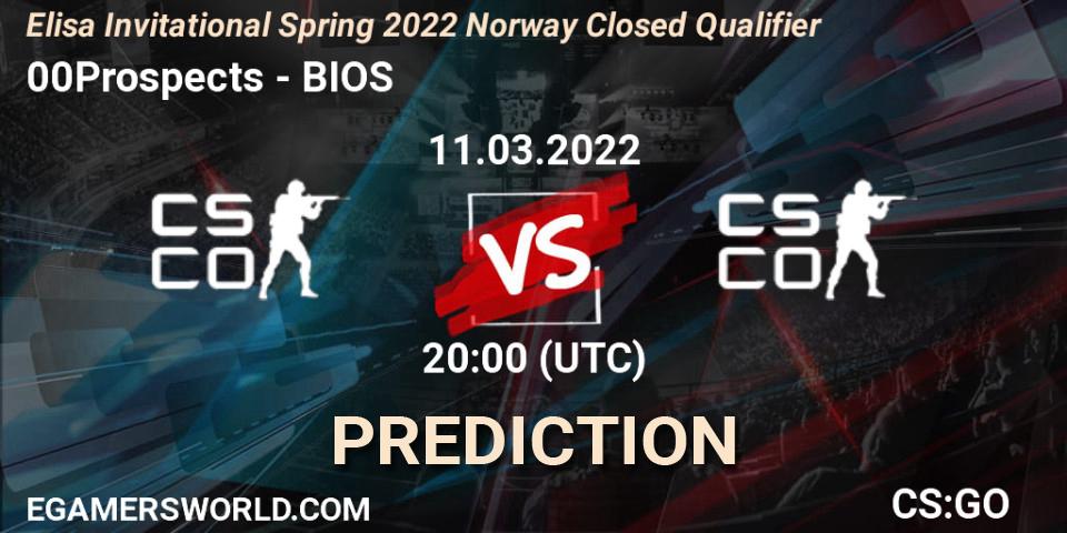 00Prospects vs BIOS: Betting TIp, Match Prediction. 11.03.2022 at 20:00. Counter-Strike (CS2), Elisa Invitational Spring 2022 Norway Closed Qualifier