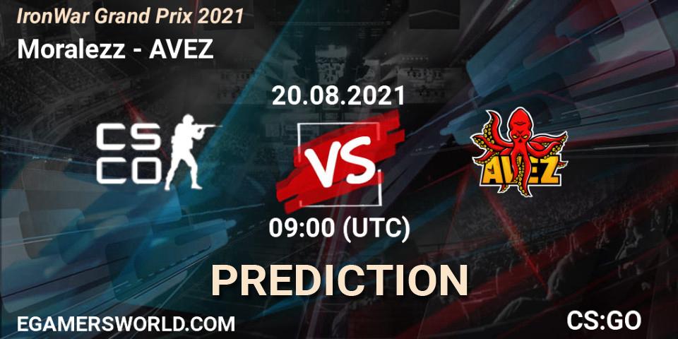 Moralezz vs AVEZ: Betting TIp, Match Prediction. 20.08.2021 at 08:05. Counter-Strike (CS2), IronWar Grand Prix 2021