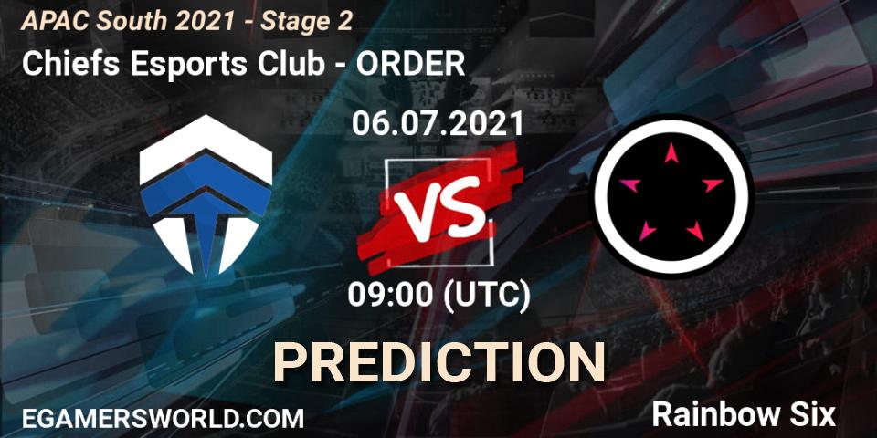 Chiefs Esports Club vs ORDER: Betting TIp, Match Prediction. 06.07.2021 at 09:00. Rainbow Six, APAC South 2021 - Stage 2