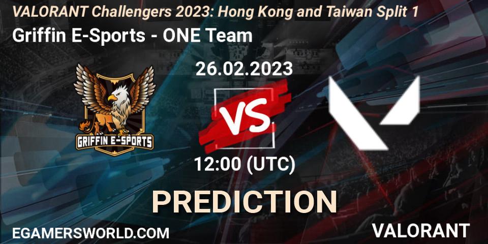 Griffin E-Sports vs ONE Team: Betting TIp, Match Prediction. 26.02.2023 at 10:20. VALORANT, VALORANT Challengers 2023: Hong Kong and Taiwan Split 1