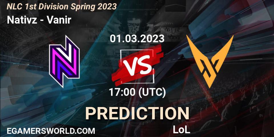Nativz vs Vanir: Betting TIp, Match Prediction. 07.02.2023 at 17:00. LoL, NLC 1st Division Spring 2023