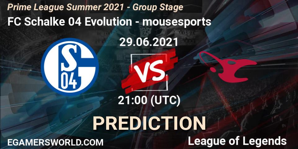 FC Schalke 04 Evolution vs mousesports: Betting TIp, Match Prediction. 29.06.21. LoL, Prime League Summer 2021 - Group Stage