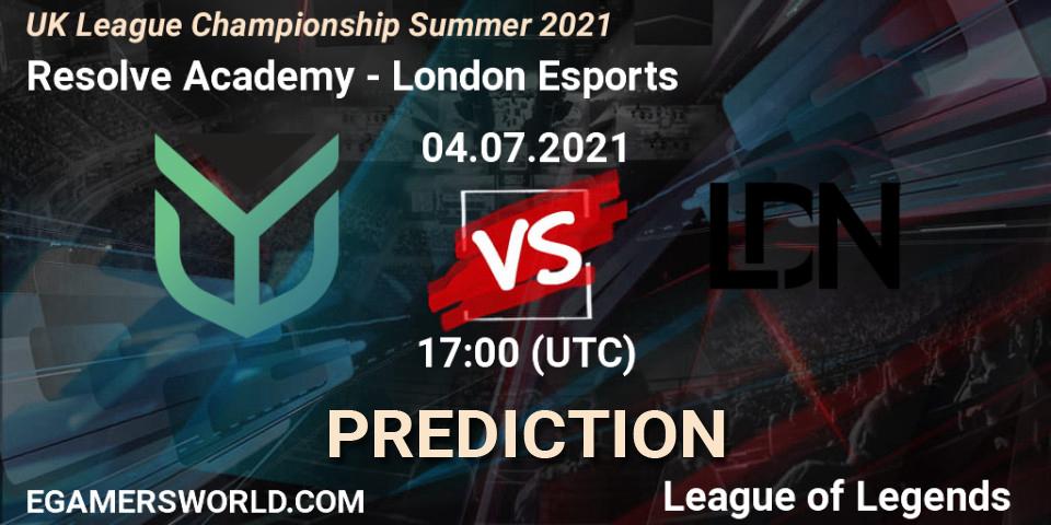 Resolve Academy vs London Esports: Betting TIp, Match Prediction. 04.07.2021 at 17:00. LoL, UK League Championship Summer 2021