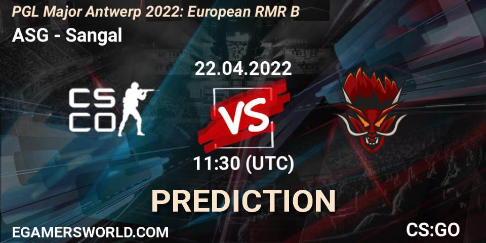 ASG vs Sangal: Betting TIp, Match Prediction. 22.04.2022 at 11:15. Counter-Strike (CS2), PGL Major Antwerp 2022: European RMR B