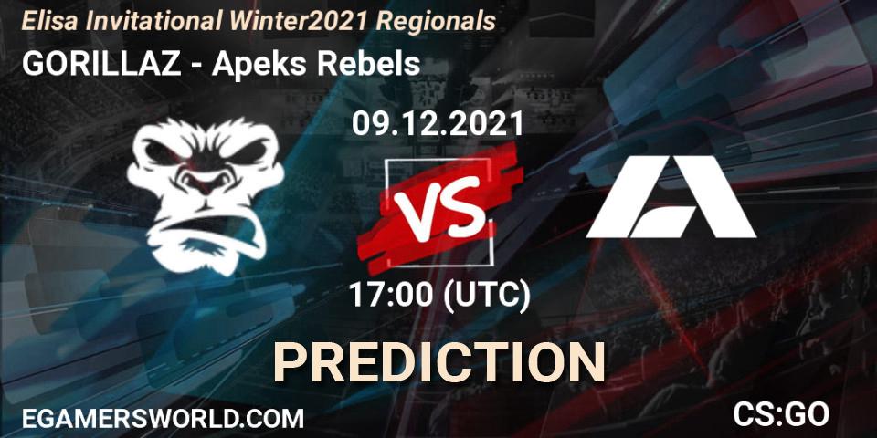 GORILLAZ vs Apeks Rebels: Betting TIp, Match Prediction. 09.12.2021 at 18:05. Counter-Strike (CS2), Elisa Invitational Winter 2021 Regionals