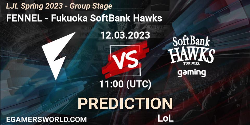 FENNEL vs Fukuoka SoftBank Hawks: Betting TIp, Match Prediction. 12.03.2023 at 11:30. LoL, LJL Spring 2023 - Group Stage