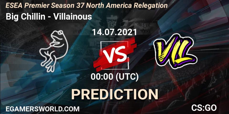 Big Chillin vs Villainous: Betting TIp, Match Prediction. 14.07.2021 at 00:00. Counter-Strike (CS2), ESEA Premier Season 37 North America Relegation