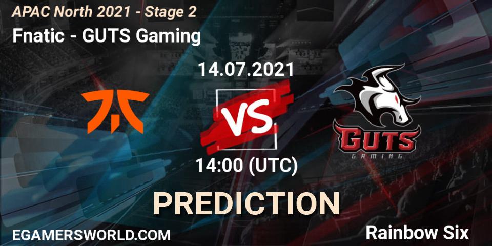 Fnatic vs GUTS Gaming: Betting TIp, Match Prediction. 14.07.2021 at 13:00. Rainbow Six, APAC North 2021 - Stage 2
