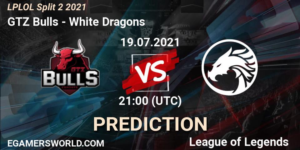 GTZ Bulls vs White Dragons: Betting TIp, Match Prediction. 19.07.2021 at 21:10. LoL, LPLOL Split 2 2021