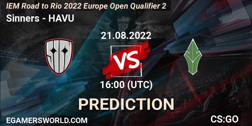 Sinners vs HAVU: Betting TIp, Match Prediction. 21.08.2022 at 16:10. Counter-Strike (CS2), IEM Road to Rio 2022 Europe Open Qualifier 2