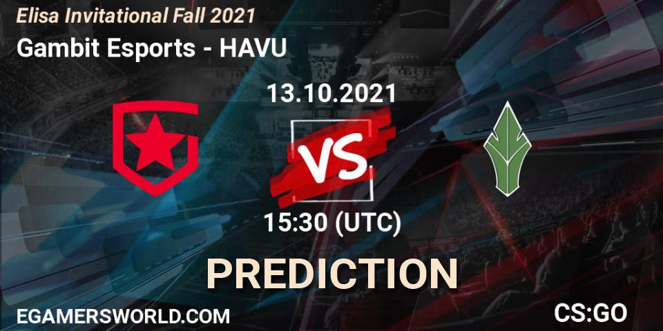 Gambit Esports vs HAVU: Betting TIp, Match Prediction. 13.10.2021 at 15:30. Counter-Strike (CS2), Elisa Invitational Fall 2021