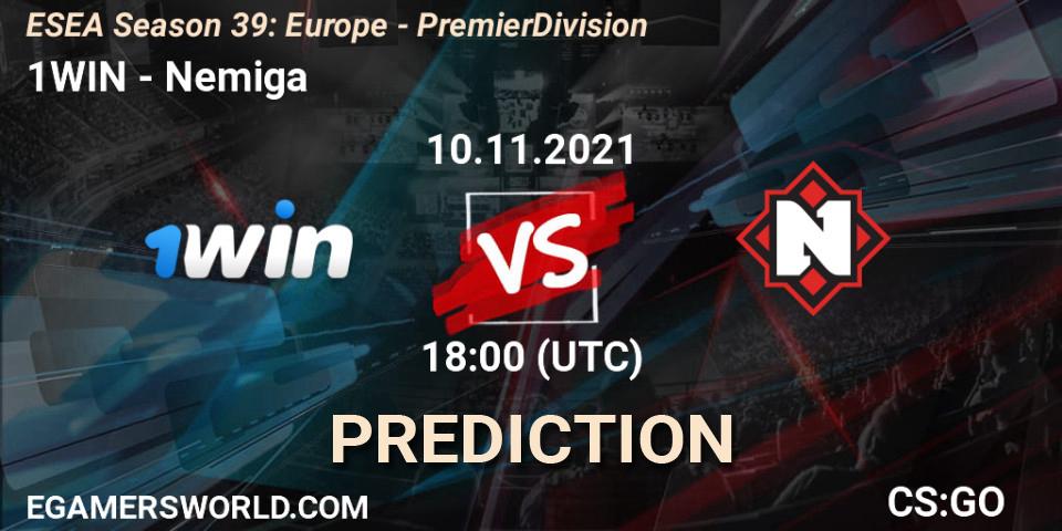 1WIN vs Nemiga Gaming: Betting TIp, Match Prediction. 12.11.2021 at 18:00. Counter-Strike (CS2), ESEA Season 39: Europe - Premier Division