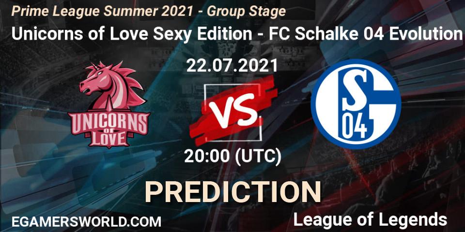 Unicorns of Love Sexy Edition vs FC Schalke 04 Evolution: Betting TIp, Match Prediction. 22.07.21. LoL, Prime League Summer 2021 - Group Stage