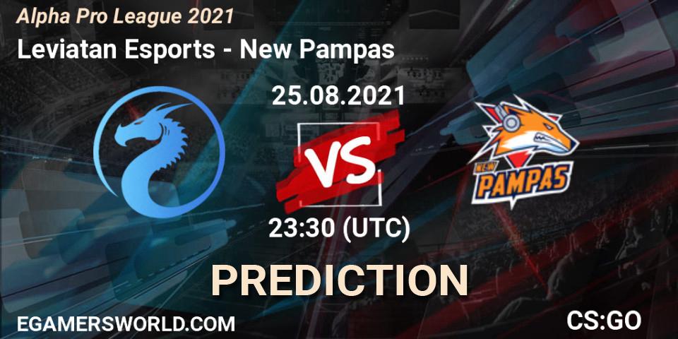 Leviatan Esports vs New Pampas: Betting TIp, Match Prediction. 25.08.2021 at 23:30. Counter-Strike (CS2), Alpha Pro League 2021