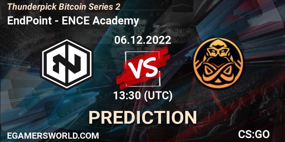 EndPoint vs ENCE Academy: Betting TIp, Match Prediction. 06.12.2022 at 13:55. Counter-Strike (CS2), Thunderpick Bitcoin Series 2