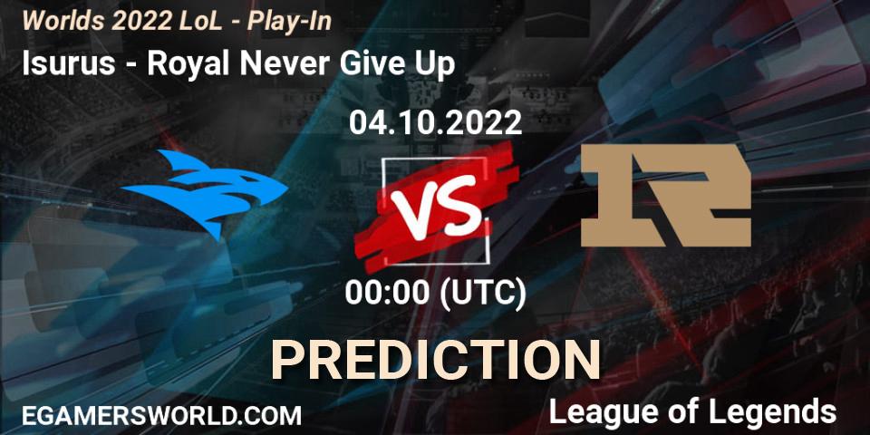 Royal Never Give Up vs Isurus: Betting TIp, Match Prediction. 02.10.2022 at 00:00. LoL, Worlds 2022 LoL - Play-In