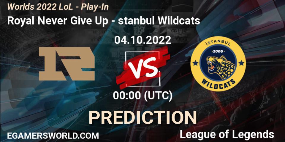 Royal Never Give Up vs İstanbul Wildcats: Betting TIp, Match Prediction. 02.10.2022 at 02:00. LoL, Worlds 2022 LoL - Play-In