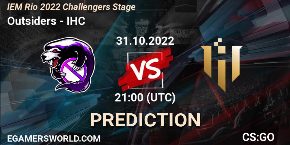 Outsiders vs IHC: Betting TIp, Match Prediction. 31.10.2022 at 21:40. Counter-Strike (CS2), IEM Rio 2022 Challengers Stage